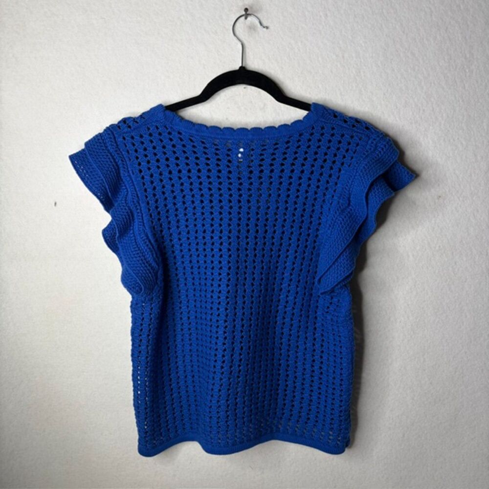 GAP cobalt blue open knit ruffle sleeve casual crew neck sweater size M